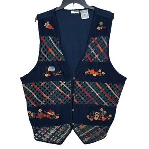 Vintage VJ Woman Embroidered Corduroy Vest Size 24W Harvest Fall Patchwork